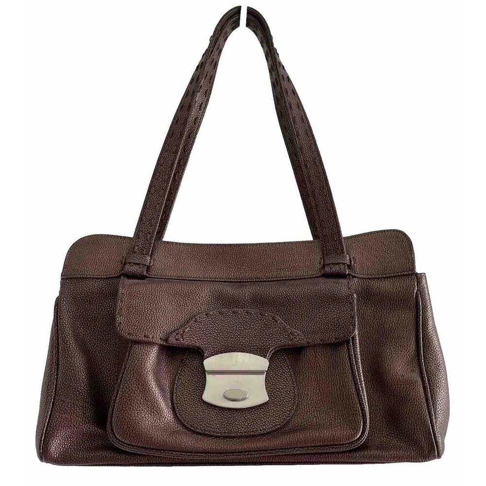 EUC ASHNEIL Rare Handbag PebbledLeather Shimmer Brown Satchel Purse+Compartments